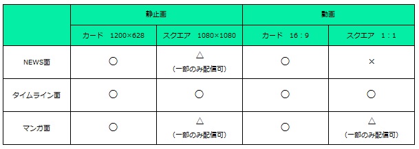 LAPの掲載面と対応可能なフォーマット