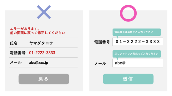 入力エラーをリアルタイムで伝える